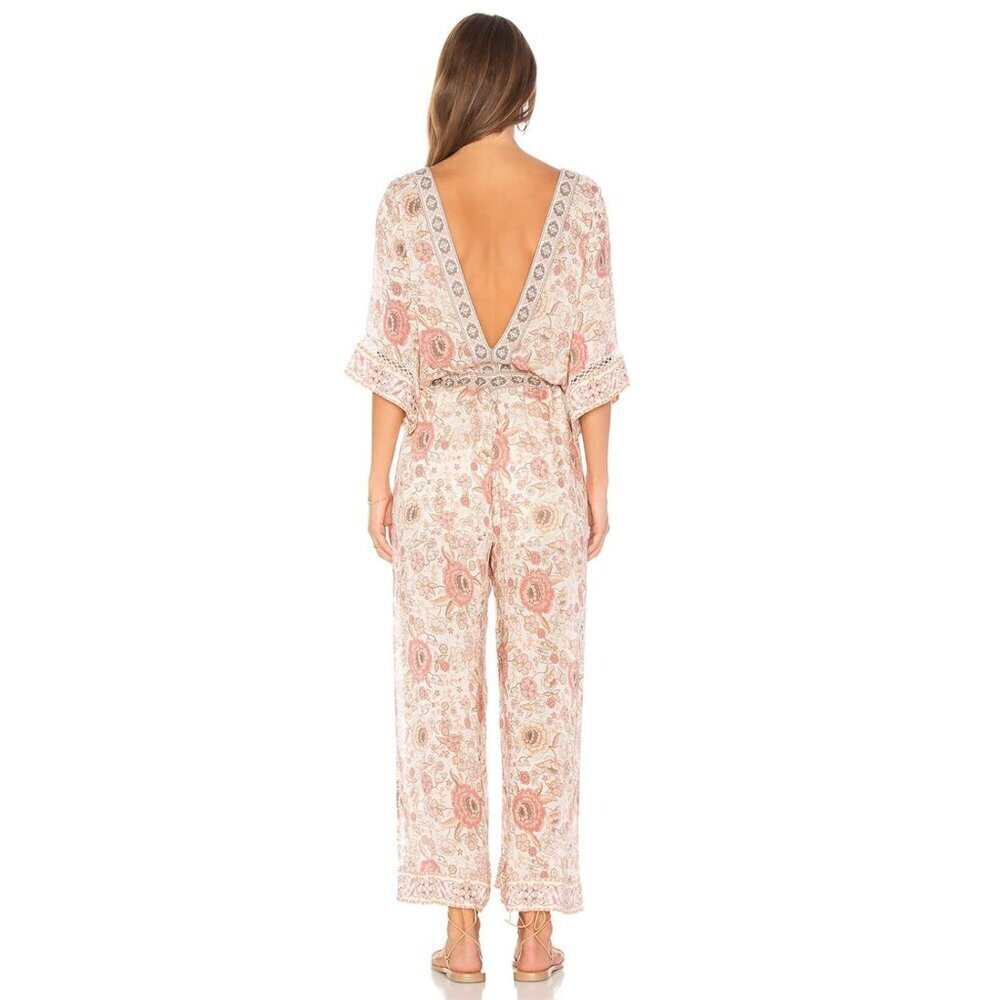 Spell Zahara Floral Pantsuit Jumpsuit Pink Cream Metallic Boho Festival S - Picture 3 of 12